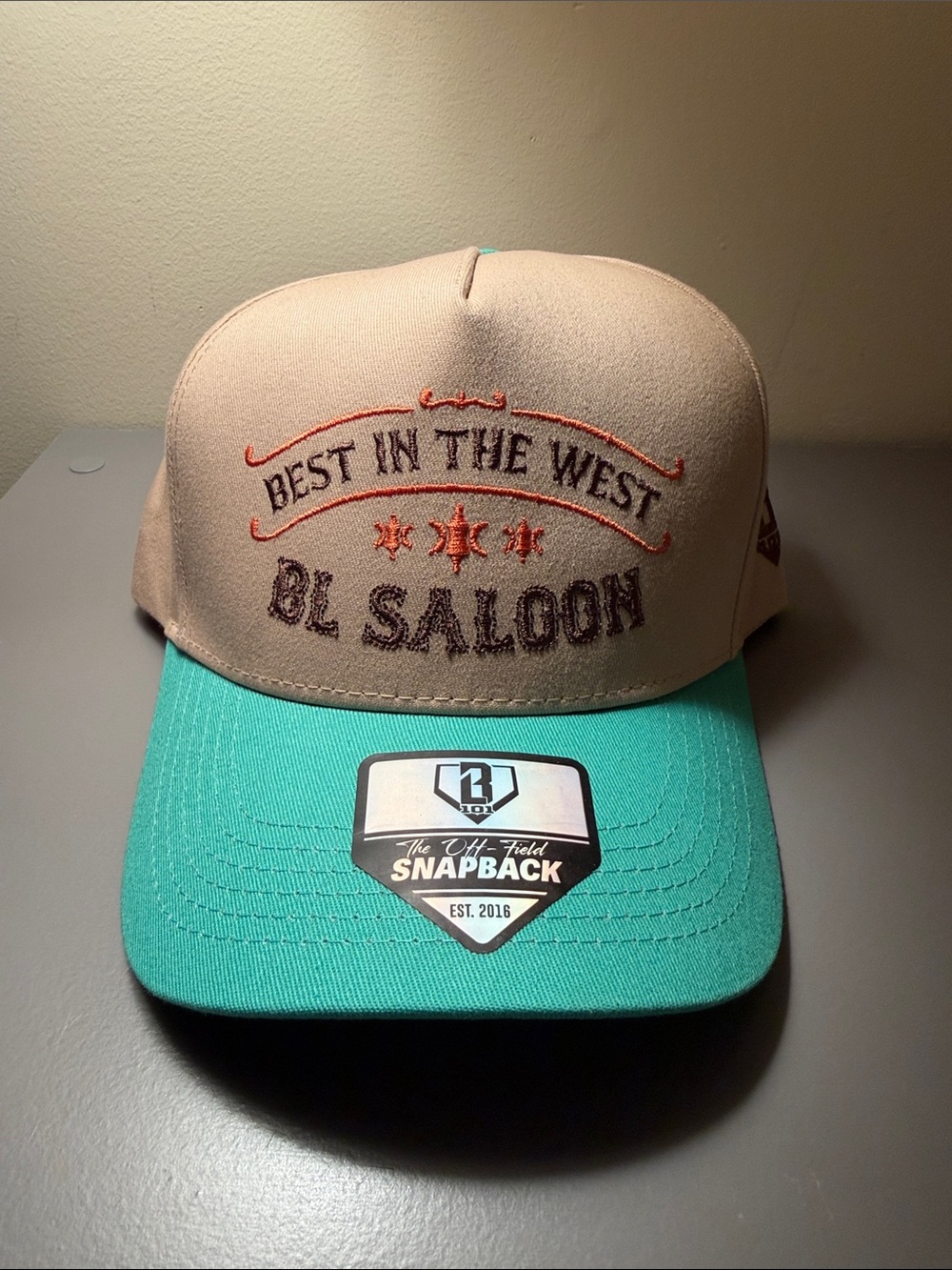 Best in the West BL Saloon Kids Two-Tone Snapback Hat - Beige & Teal